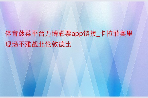 体育菠菜平台万博彩票app链接_卡拉菲奥里现场不雅战北伦敦德比